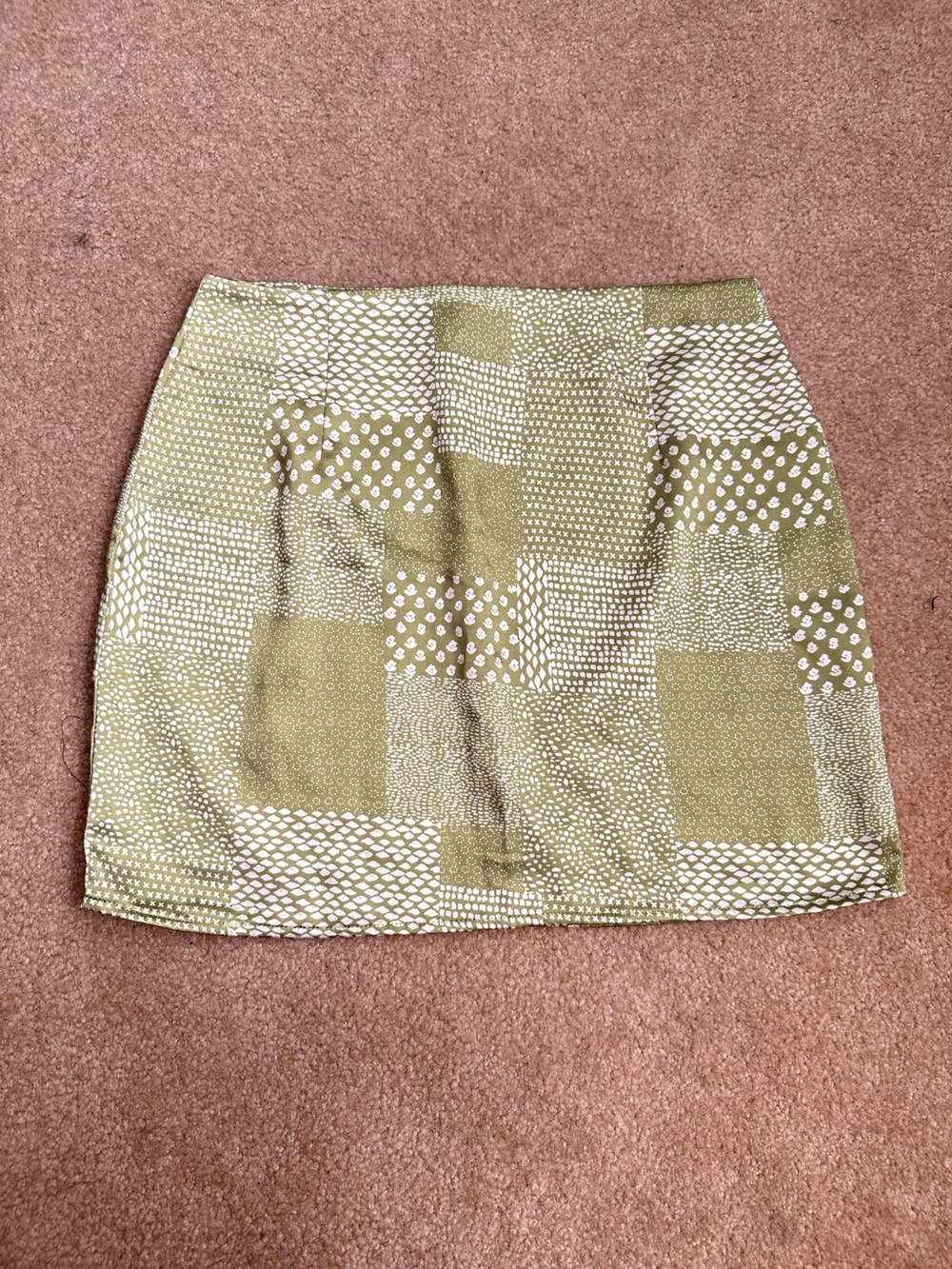 Kendall & Kylie Olive Green Patchwork Mini Skirt